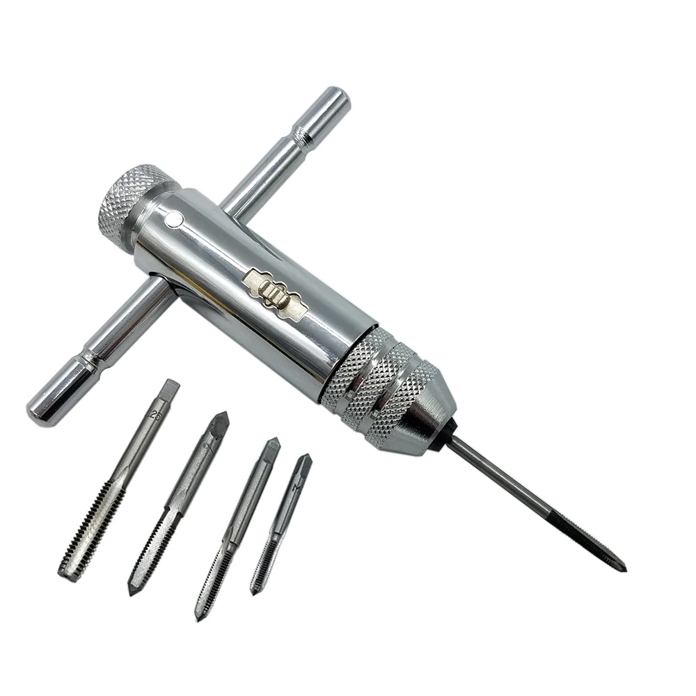 

6PC T Handle Tap Wrench Ratchet Spanner with M3-M8 Screw Taps Thread Metric Plugs Machinist Hand Tools Tap & Die Set