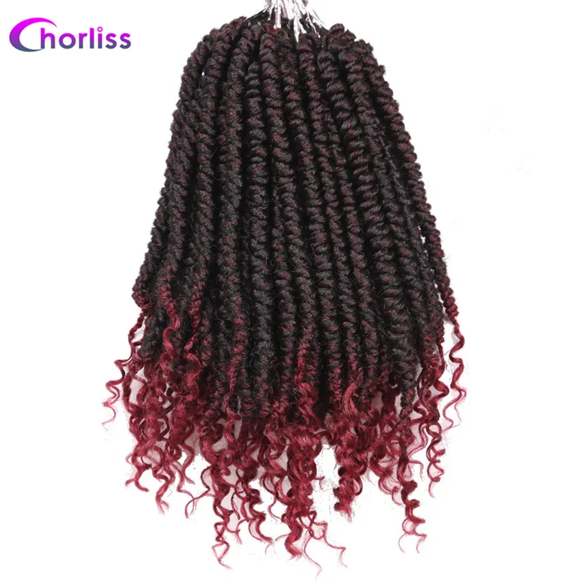 

Ombre Senegalese Twist Crochet Braids Curly Ends 12inch Chorliss Mambo Twist Synthetic Braiding Hair Extensions Burgundy 110g