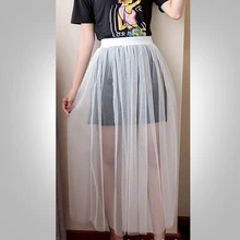 Женская прозрачная сетчатая юбка, весна-осень, Женская длинная фатиновая юбка, Клубная эластичная юбка с высокой талией