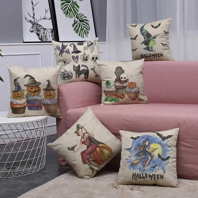 

45cm*45cm Cushion cover Witch of magic Halloween patterns linen/cotton pillow case Home Halloween decorative pillow cover