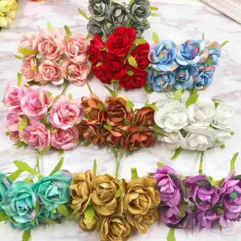 6 PCS 5 cma artificial silk rose fake flower bouquet home garden holiday decorations DIY wedding garland dress gift box