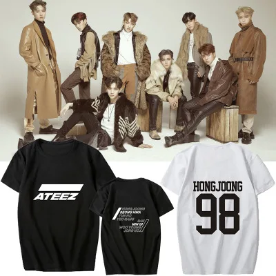 

Kpop Group ATEEZ Hongjoong Seonghwa Yunho Yeosang San Mingi Wooyoung Jongho Hip Hop Short Sleeve O Neck Cotton Harajuku T Shirt