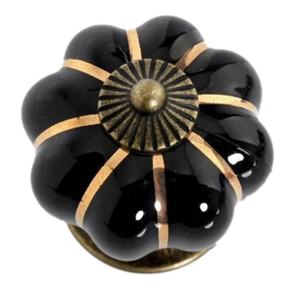 

DSHA New Hot Ceramic Handle Pull Knobs Cabinet Pumpkin Door Cupboard Drawer Locker Black
