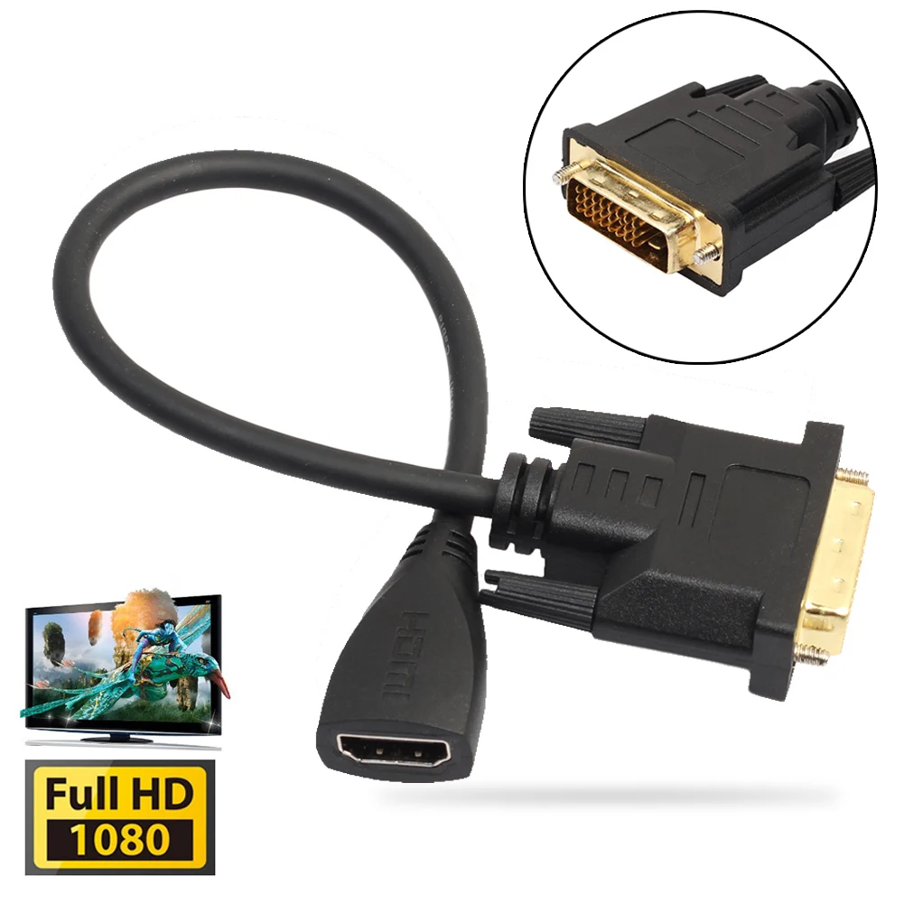 Top quality 1FT 0.3M HDMI to DVI DVI D 24+1 adapter Gold plated Male to
