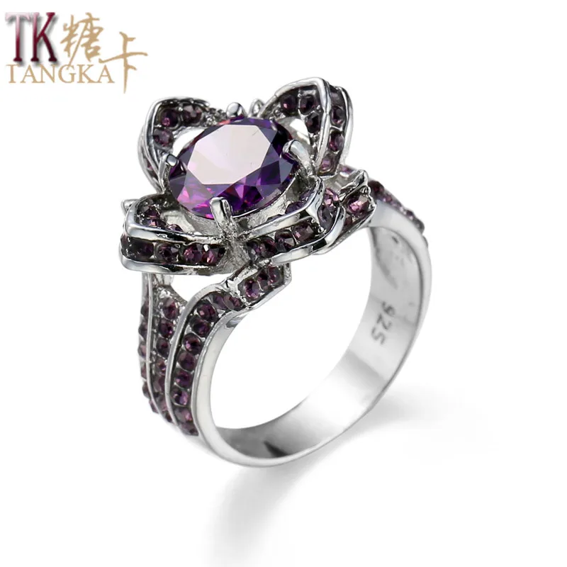 ТАНГКА лучших роскошный фиолетовый цветок циркон кольцо для женщин посещающих