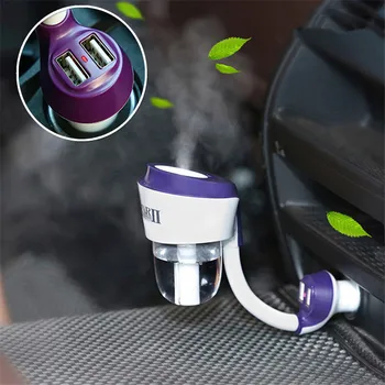 

Car Air Humidifier Air Purifier Air Freshener Ultrasonic Atomization Aromatherapy Mist Maker Fogger Dual USB Car Charger