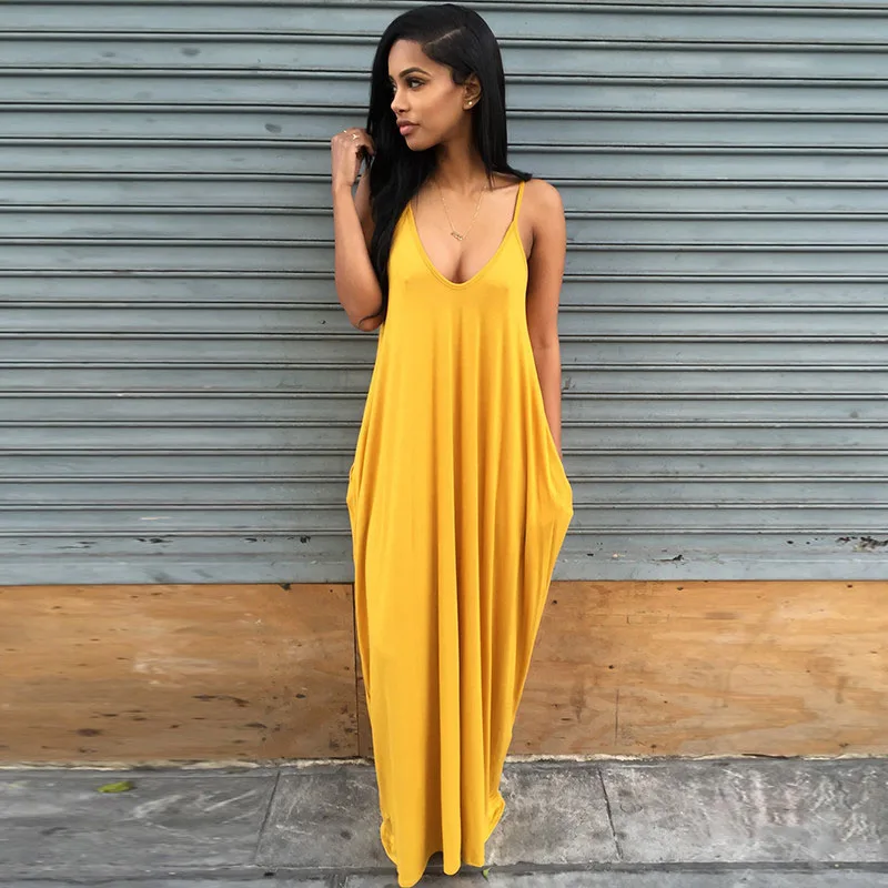 

2019 Solid Beach Cover Up Women Beach dress European and American irregular sling deep V pocket ladies dress Sexy One Piece Suit