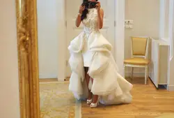 2016 белый вышивка длинное вечернее платье круглый воротник из органзы симметрично Vestidos Де фиеста партия ballgown TR485 халат Де