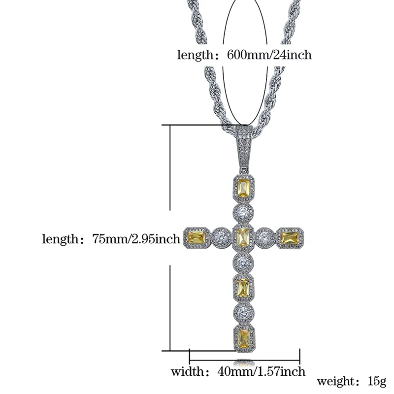 Канарейское и прозрачное ожерелье принцессы с подвеской крест Пасьянс с теннисная цепочка мужские золотые серебряные цепи CZ хип хоп ювелирные изделия