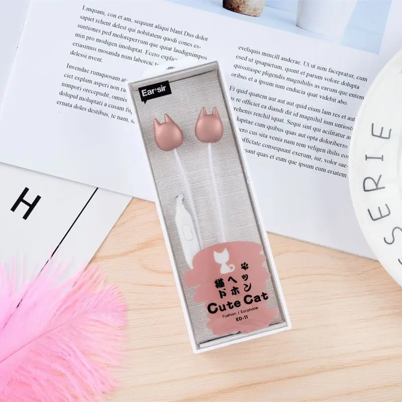 Наушники CHICLITS с милым котом металлический корпус розовые синие музыкальные