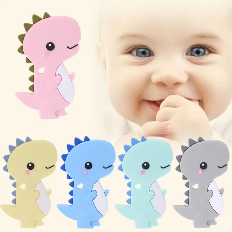 

Baby Food Grade Silicone Teether Dinosaur Newborn Soother Chewable Teething Toy Cartoon Shaped Safety Soft Kids Toys