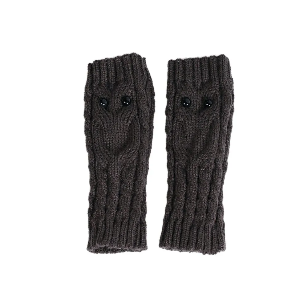 Unisex Winter Gloves Solid Owl Knitted Long Fingerless Gloves Soft Button Warm Gloves Mittens guantes invierno luvas de inverno - Цвет: Темно-серый