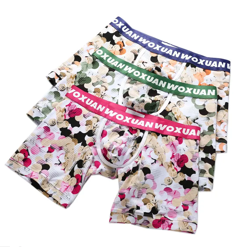 

Printing Mid Shorts Mens Underwear Sexy Underpants Boxers Slim Tight Boxer Shorts Trunks U Convex Pouch Underwear Cueca 3pcs/lot