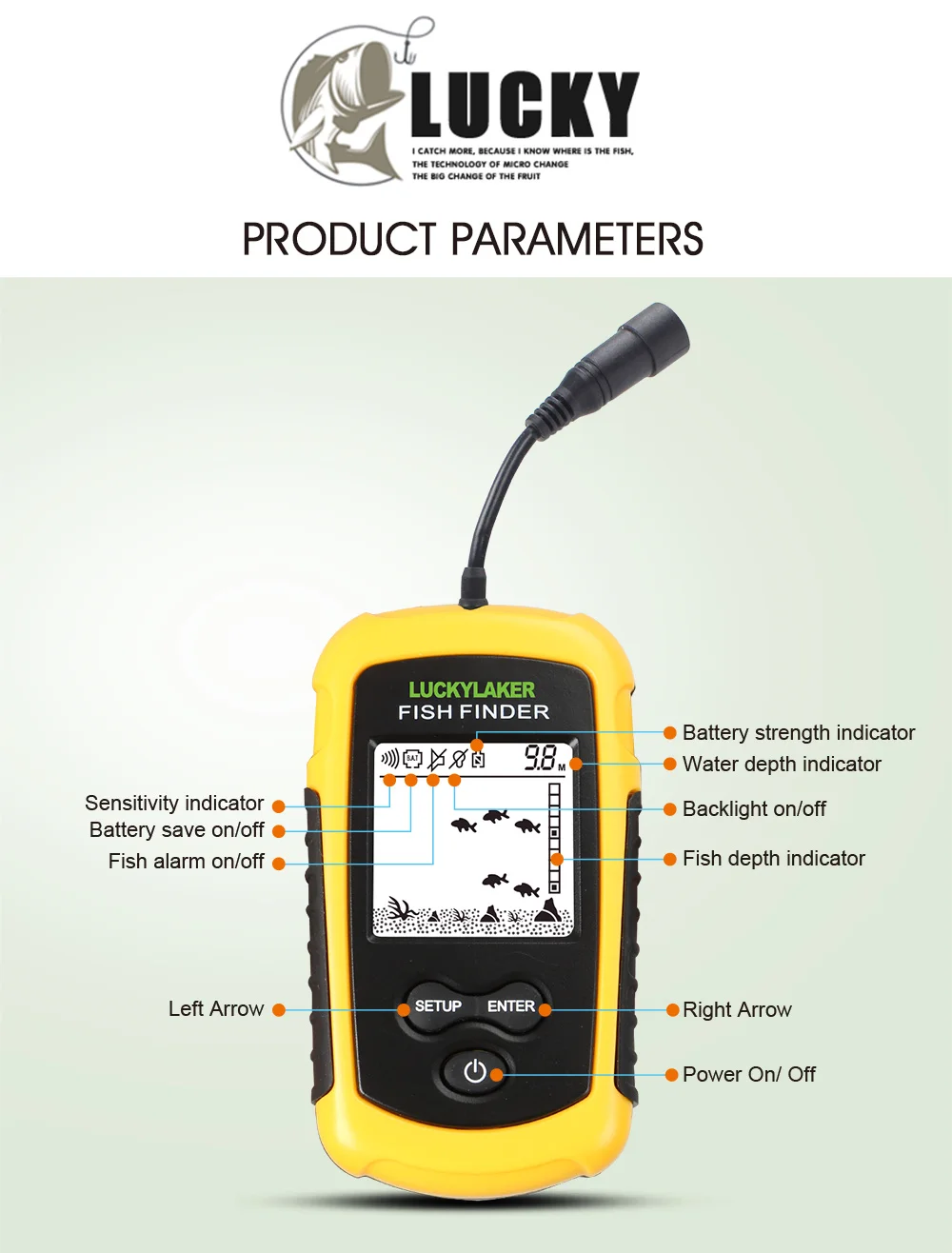 Inventor de Peixes Sonar para Pesca Fishfinders para Caiaque Sorte Portátil Sonar Fishfinder Cabo Barco Lago Gelo 16 Localizadores de peixe