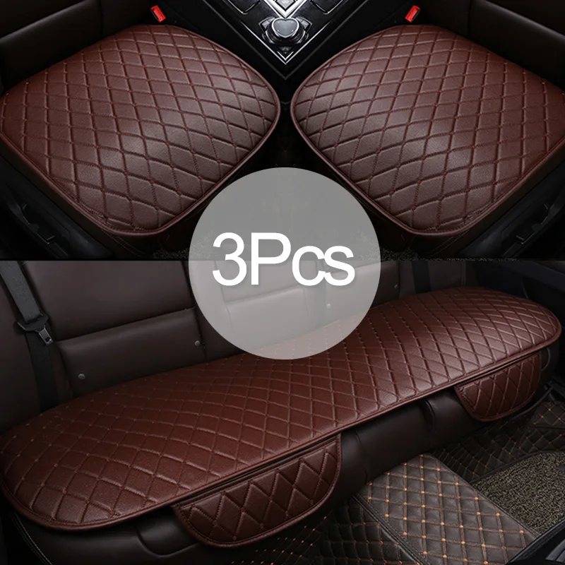 Чехлы для автомобильных сидений из искусственной кожи, чехлы для автомобильных сидений, универсальный набор, автомобильные коврики, подушки, аксессуары для интерьера - Название цвета: Brown 3pcs