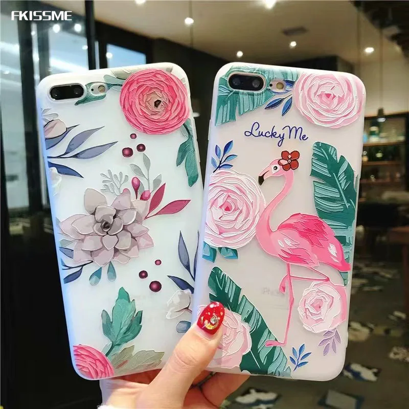 

FKISSME Fashion Rose Flower Cute Animal Flamingo Case For iphone 6 6S 7 8 Plus Soft TPU Silicone Back Cover For iphone X Cases