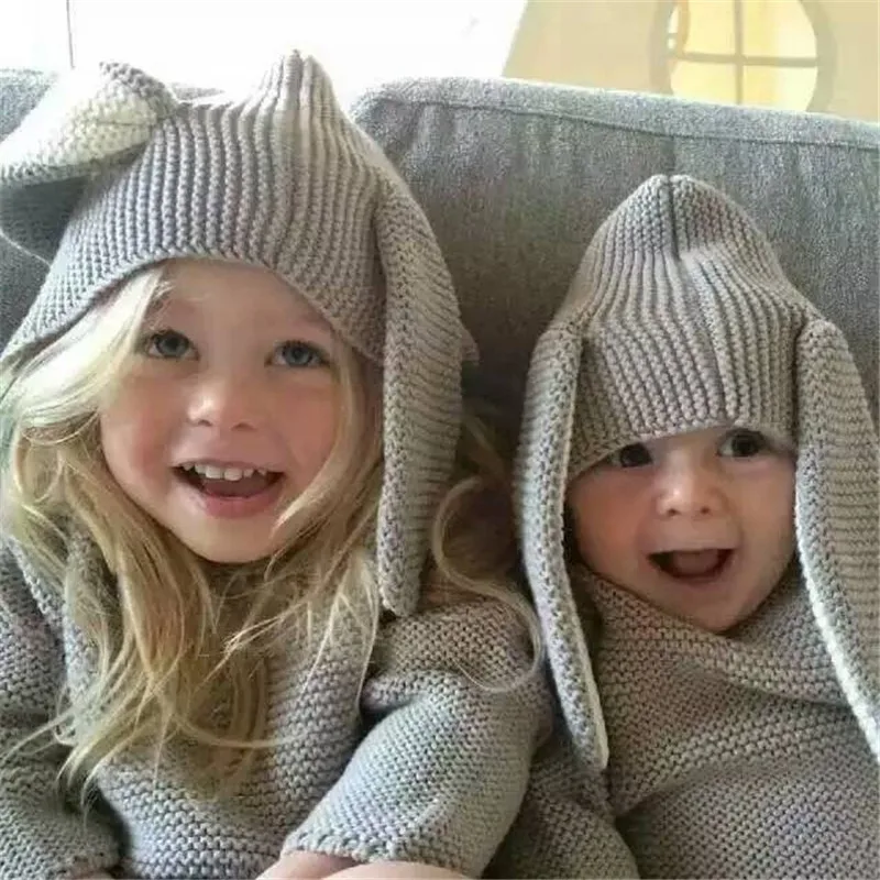 New Autumn Winter Kids Knit Sweater Cotton Rabbit Style Long Ear Hooded Coat For Boys Girls Baby Fall Outwear Knit Clothing