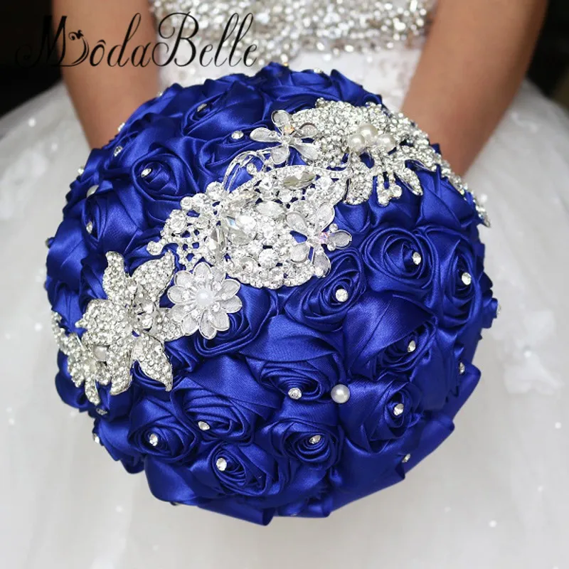 Online Whole Bridal Flowers Blue From China 2016 Royal Blue Wedding Flowers Bouquets Fleur Bleu Roi Bridal Brooch Bouquet Crystal De Mariage
