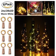 Винные пробки для бутылок огни Медный провод гирлянды 2 м Медный провод 20 светодиодный лампы бутылки Рождественский Декор для свадеб вечеринки