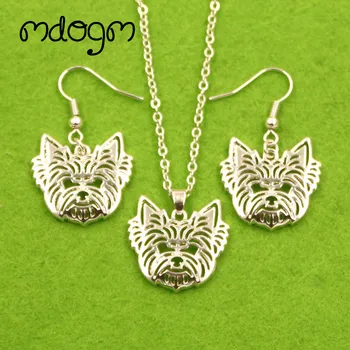 

Mdogm Yorkshire Terrier Dog Animal Jewelry Sets Necklace Drop Earrings Cute Pendant Gift For Women Female Trendy Wedding T043