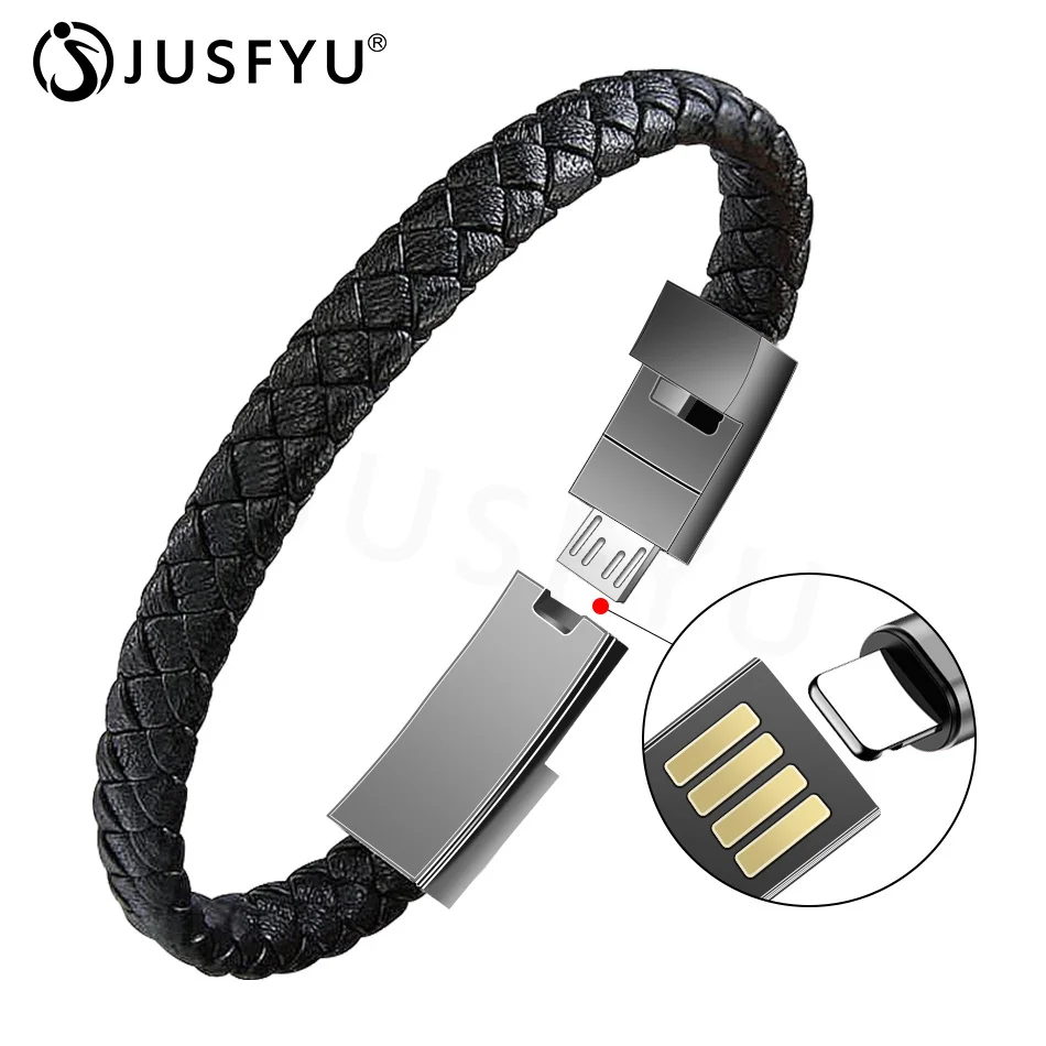 

JUSFYU Outdoor Leather Portable Bracelet Charger USB Lighting Charging Cord Charger USB For iPhone 6 7 8 XR MAX Data Sync Cable