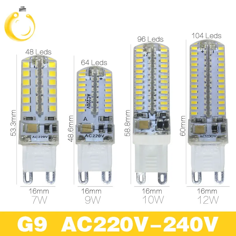 1 шт./лот G4 E14 лампада G9 светодиодный 12V AC220V 3W 6 Вт, 7 Вт, 9 Вт, 12 Вт, 15 Вт COB светодиодный лампы G9 G4 светодиодный COB лампы заменить 30 Вт галогенная лампа
