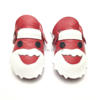 

100% Handmade Christmas Santa Claus cow leather baby moccasin shoes infant toddler First Walker Shoes