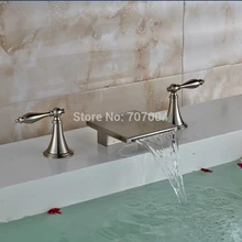 Luxury Deck Mounted Two Handles Waterfall Bathroom Basin Faucets Brushed Nickel 3pcs Basin Mixer
