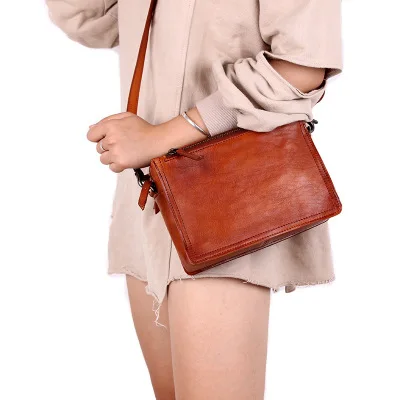 

novelty women small geunie leather messenger bag red black brown first layer cowhide one shoulder bag soft causal crossbody bag