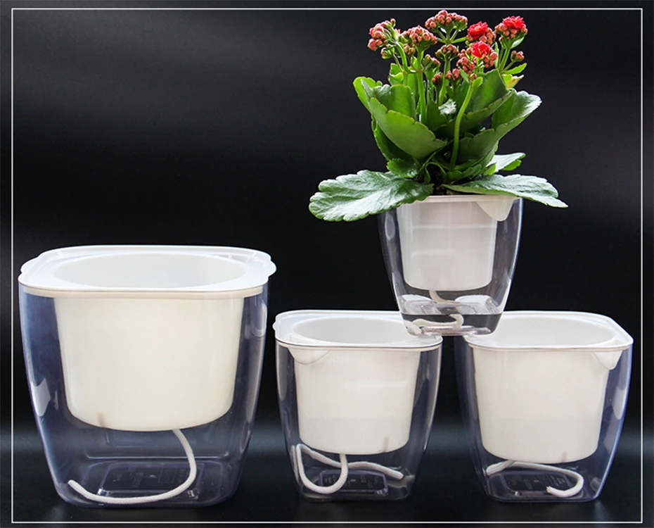 Квадратный прозрачный двухслойный Цветочный Горшок Кашпо для цветов самополив цветочный горшок для выращивания растений настольные, декор дома