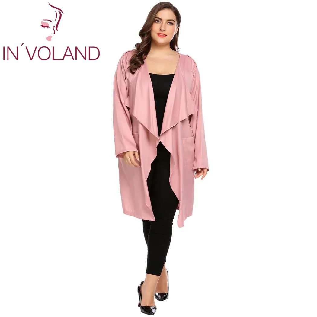 

IN'VOLAND Women Cardigan Sweater Tops Plus Size 3XL Autumn Casual Long Sleeve Open Front Draped Long Trench Jacket Coat Oversize