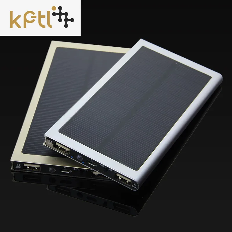 20000mAh Ultra-Thin Matal Solar Power Bank External Battery Pack Dual USB Charger for iPhone iPad Tablet