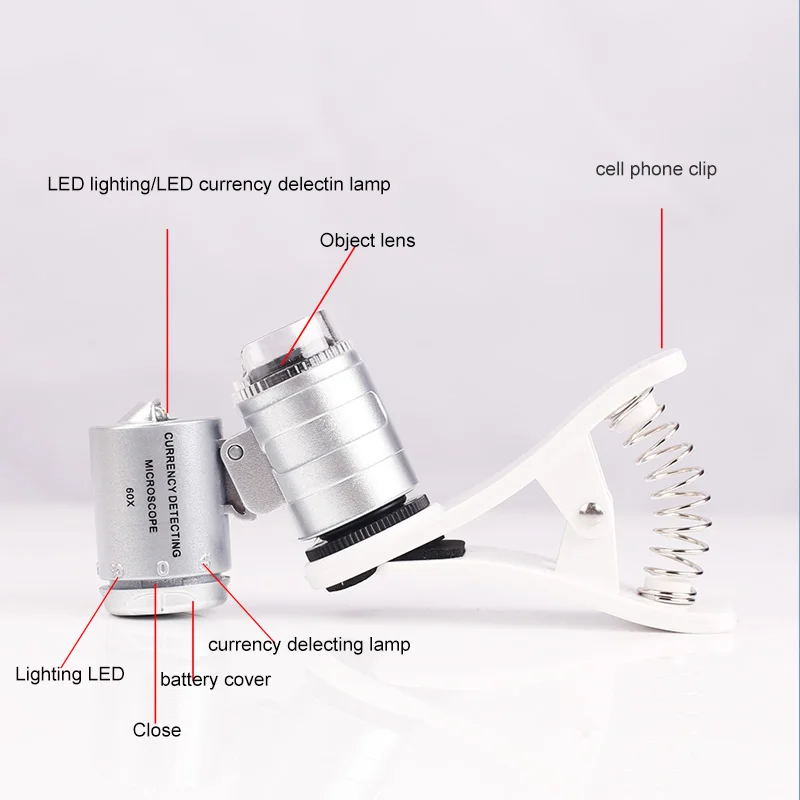 Универсальный 60x зум сотовый телефон микроскоп Лупа с зажимом и светодиодный светильник для печатной техники резьба ювелирных изделий Оценка