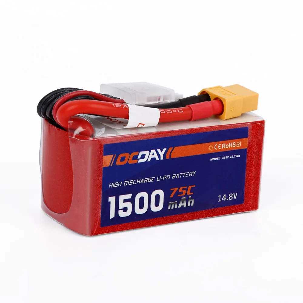 

OCDAY 14.8V 1500mAh 75C Lipo Battery XT60 Plug for 150-280 Raing Quacopter