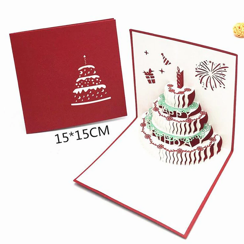 Открытка с днем рождения поздравительные подарочные открытки пустая бумага 3D ручной работы всплывающие лазерная резка винтажные приглашения на заказ с конвертом
