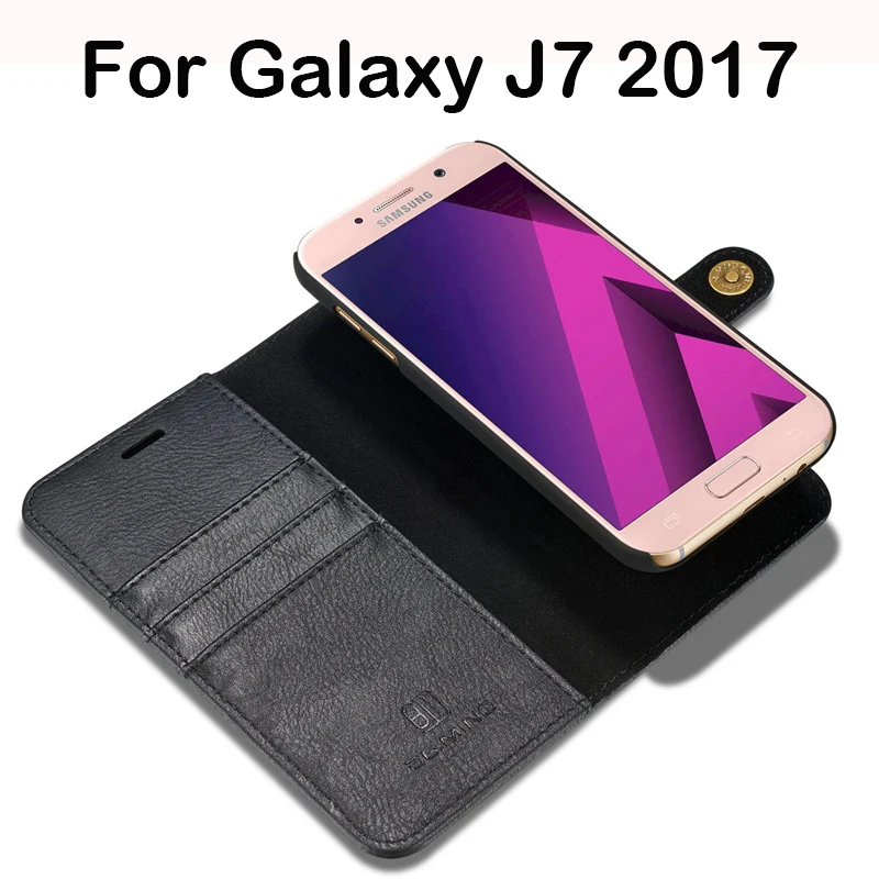 Магнитная съемный кожаный чехол для samsung Galaxy J7 2017 Чехол Флип Бумажник Luxus задняя