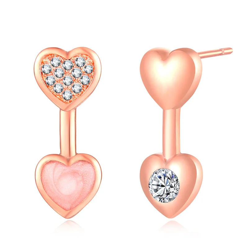 

1 Pair Stud Earrings for Women Rose Gold Zircon Ear Wire Earrings Fashion Heart Shape Trendy Classic Party Earrings Jewelry Gift