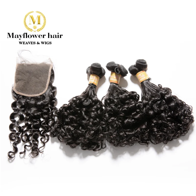 

MFH Funmi Hair Amazing curl 2/3/4 bundles with 4x4" closure Natural black Double drawn Remy hair 8-18" mixed Free shipping