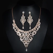 Impresionante Oro Rosa Cristales de Los Rhinestones Perlas Joyería de la Boda Aretes Collar Nupcial Conjunto Joyería Fija el Partido