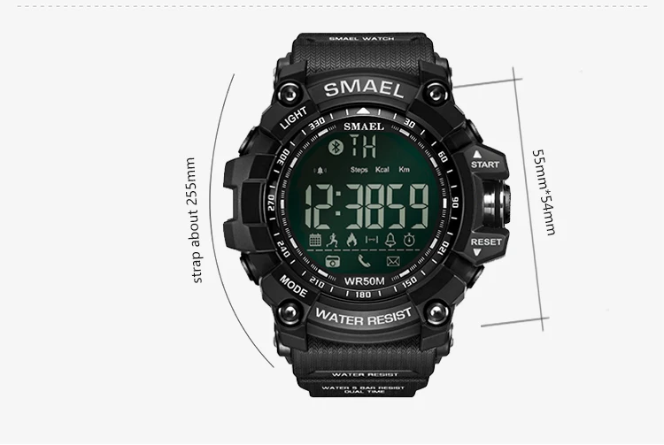 50 метров для плаванья, спортивные мужские часы Smael, брендовые армейские зеленые стильные модные часы с большим циферблатом, Мужские Цифровые спортивные мужские часы 1617B