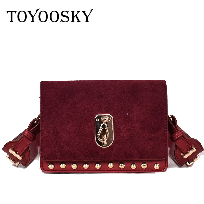 

TOYOOSKY Nubuck Leather Bag For Women Messenger Bag Female Rivet Shoulder SAC Women Handbag Fashion Crossbody Bags 2018 Winter