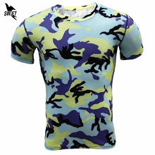 Быстросохнущая Slim Fit футболки для мужчин камуфляжная футболка PRO плотно облегающие Бодибилдинг Фитнес футболка с коротким рукавом