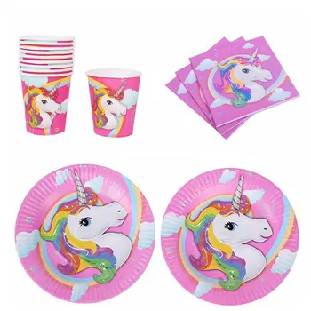 

60pcs/lot Unicorn Happy Birthday Party Plates Decorate Cups Boys Favors Super Hero Theme Baby Shower Supplies Napkins