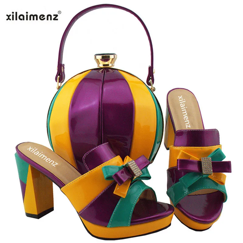 

New shop 40% discount new arrival purple color elegant lady high heels sandal shoes and evening bag set nice matching for dress