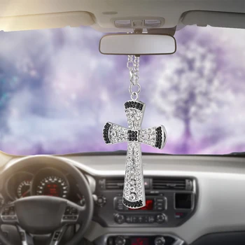 

Car Pendant Crystal Diamonds Cross Jesus Christian Religious Car Rearview Mirror Ornaments Hanging Auto Car Styling Accessories