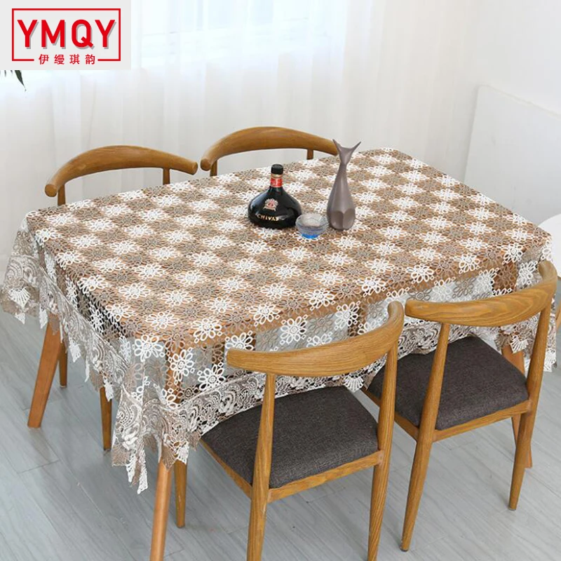 YMQY Lace Tablecloth Table Cover Fashion Wedding Decoration Tablecloth Rectangular Hollow Out Table