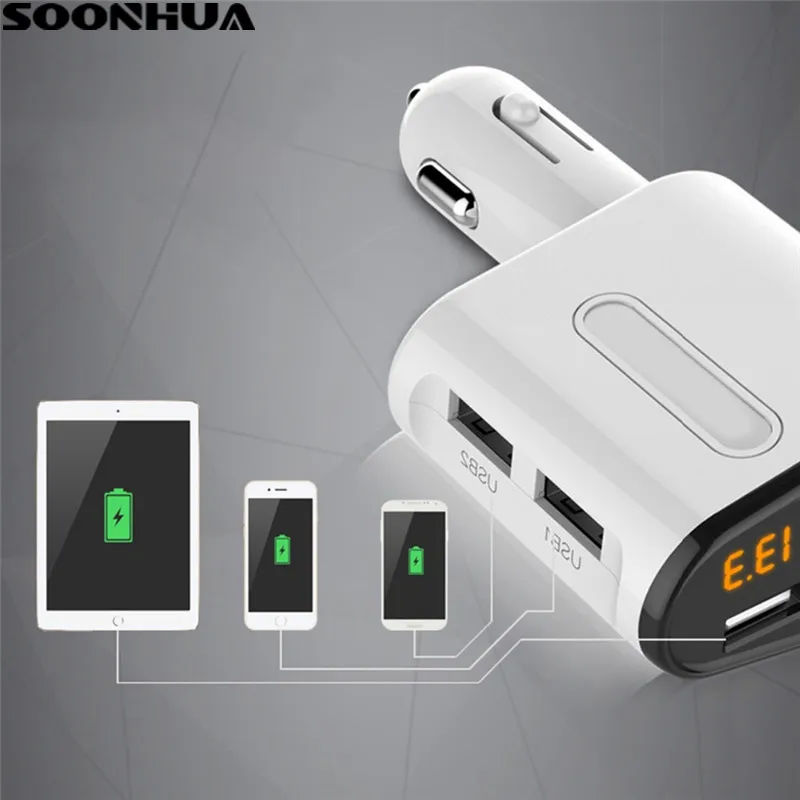 

Car Charger Three USB Port 3.1A Fast Charging Adapter With LED Display Overcharging Protection For iPhone Samsung Xiaomi
