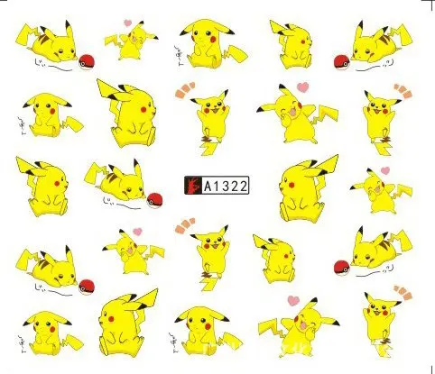 

Nail sticker art decoration Pikachu cartoon cute slider adhesive Water Transfer decals manicure lacquer accessoires polish foil