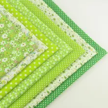 Booksew Cotton Fabric 7pcs/lot Green Theme Lovely Floral and Dots Style Quilting Cloth Patchwork Crafts Sewing Doll