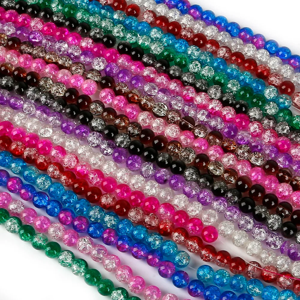 4, 6, 8, 10 мм двухцветные круглые Хрустящие стеклянные бусины для самостоятельного изготовления ювелирных изделий браслет ожерелье